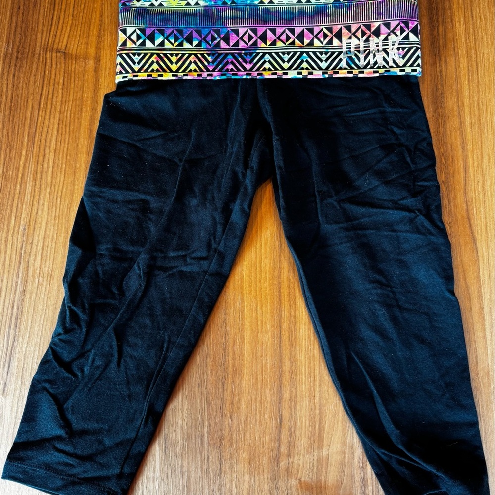 Victoria's Secret Black Leggings with Colorful Geometric Waistband